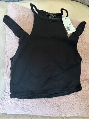 Forever 21 Black Ribbed Cutout Strap Tank